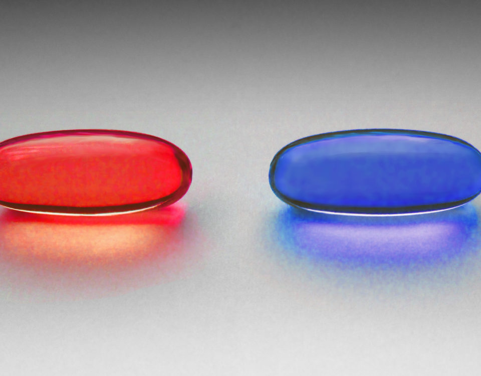 Pastilla roja pastilla azul